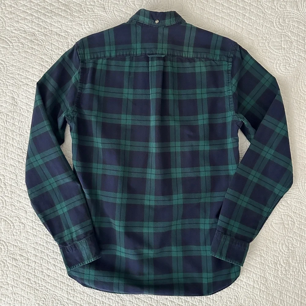 J. Crew Men's Black Watch Tartan Plaid Slim Fit Oxford Shirt Button Down S